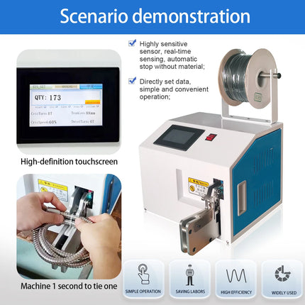 Automotive Cable Tying and Winding Machine Bag Sealer for 2-60mm Toy Bread Plastic Bag Tyng, Touch Screen with English Language