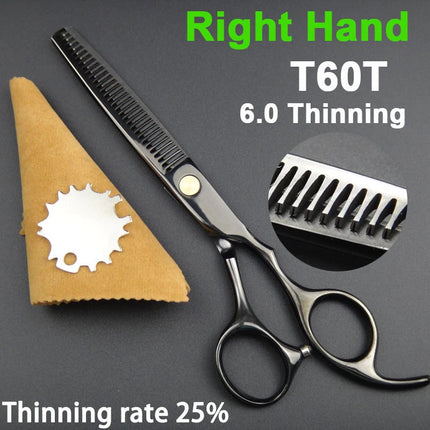 Japan 440C Titanium Qlating Barber Professional Scissors for Hairdresser 5.5 / 6.0 Cutting Thinning Black Hair Scissor Shears