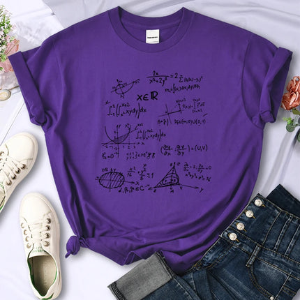 Mathematical Formula Print Women's T-Shirt Summer Casual Clothing Street Hip Hop Short Sleeve Personality Breathable Women's Tops