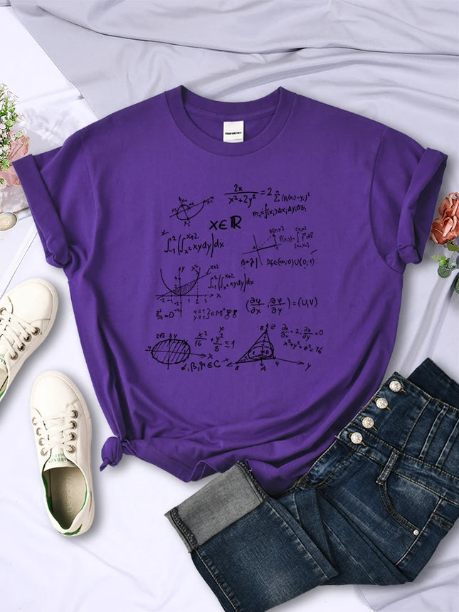 Mathematical Formula Print Women's T-Shirt Summer Casual Clothing Street Hip Hop Short Sleeve Personality Breathable Women's Tops