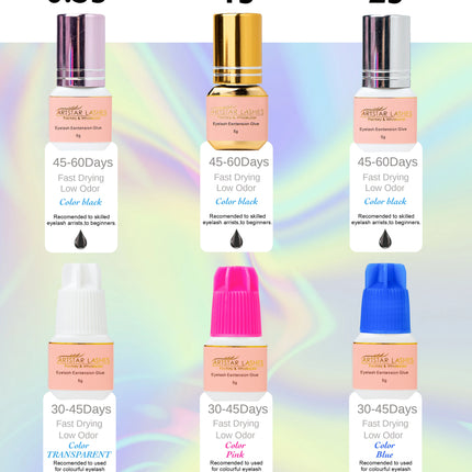 ARTSTAR 5ml Eyelash Glue Extensions 0.5S/1S/2S Fast Drying Lashes Extension Adhesive Low Smell Long Lasting Lash Glue