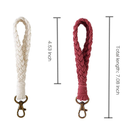 Soft Cotton Rope Keychain Boho Handmade Wristlet Bracelet Key Chain Long Weaving Wrist Lanyard Car Key Holder for Women Gift