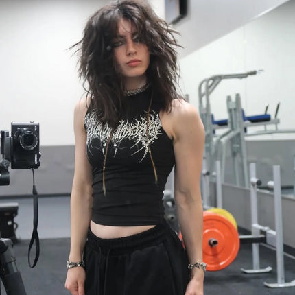 Sexy Hollow out American Style Crop Top Women's Base Tank Top Strap Design Belly Baring Pure Desire Fashion Sensation