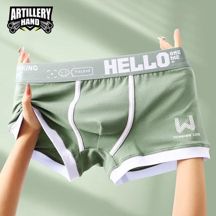 Men Cotton Boxer Shorts Panties Underwear Breathable Soft Letter Belt Men Boxer Fashion Sports Mid-waist Four Corner Pants