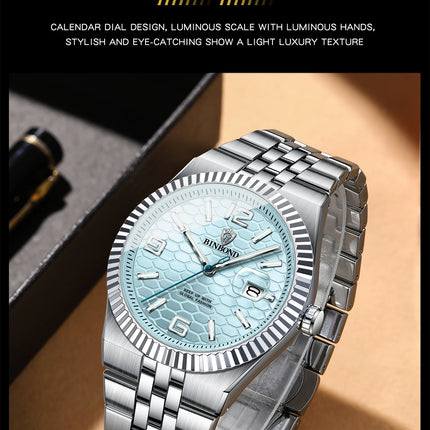 BINBOND Top Brand Quartz Watch For Men Luxury Stainless Steel Waterproof Luminous Watch Fashion Date Display Business Men Watch