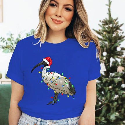 Womens Christmas T-shirt Festive Bin Chicken Graphic Print Tees Trendy Christmas Chicken Printed Women Fashion Casual T-shirts