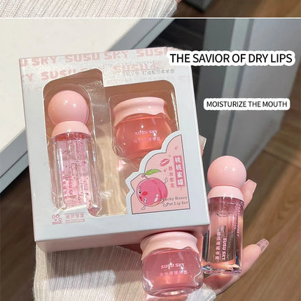 SUSU SKY peach honey jar lip makeup kit moisturizing and nourishing