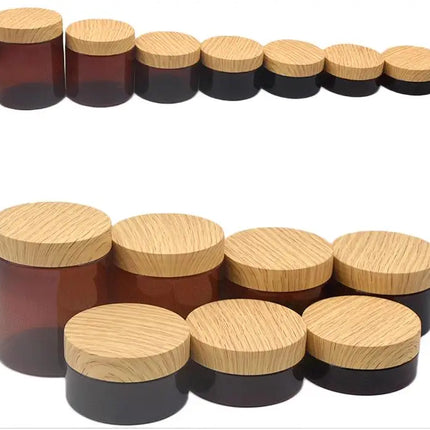 25pcs/lot Empty 100-250g Eye/Face Cream Jar Facial Mask Plastic Makeup Container Lotion Cosmetic Bottle With Imitation Wood Lid