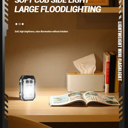Mini COB Keychain Flashlight,Clip-On Rechargeable EDC Torch Ultra Compact Pocket Light for Hiking Camping Fishing Emergency Gift