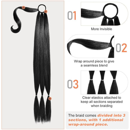 Synthetic Long Braided Ponytail Extension with Hair Tie Straight Wrap Around Natural Soft Hair Piece Daily Wear 30 Inch 160 Gram