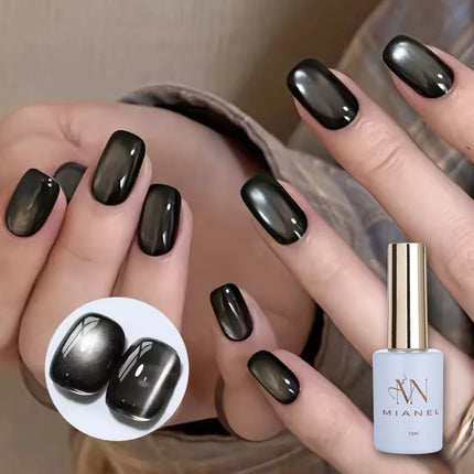 1pcs 12ML Winter 2026 New Black Glass Bead Pearl Cat's Eye Gel Nail Polish Hot Selling Black Nails Salon Use Nail Stuff