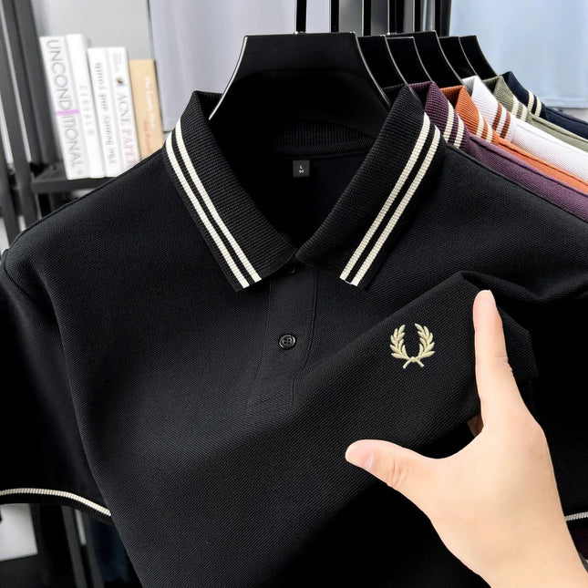 100% pure cotton summer breathable men's fashion sports brand wheat embroidery short sleeves POLO shirt business casual T-shirt