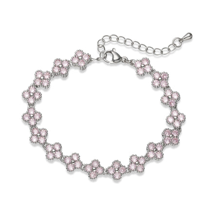 HECHENG, Colorful Flower CZ Stone Copper Metal Bracelet/Necklace with Lobster Clasp, Adjustable, Minimalist Romantic Jewelry