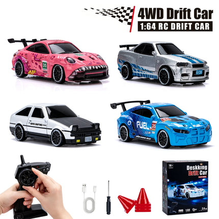 1/64 High Speed Drift RC Car with Light 2.4G 4WD Remote Control Car Desktop Mini Racing Cars Full Proportion Cars Model Gifts