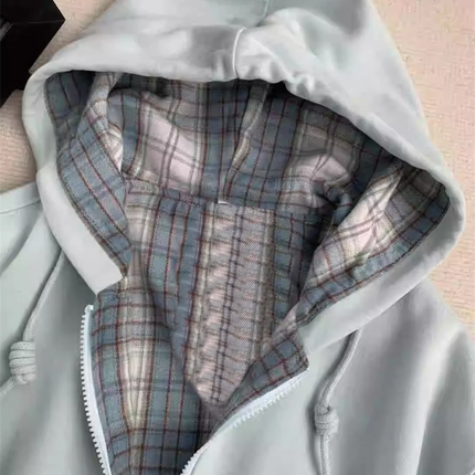 New Grid Splicing Hooded Hoodie Spring And Autumn Dressing Up Collection Casual Fashion Trends Versatile Laziness Feeling