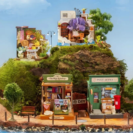 Rolife DIY Miniature House Fancy Tea Yard Kit Muse Bookshop Kit Century Postoffice Kit Sea Holiday Restaurant for Adult