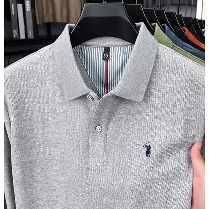 High-end brand 100% cotton long sleeve polo shirt, fashion luxury, pony embroidery, business casual comfort, new Paul men's T-shirt