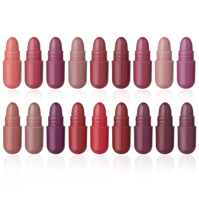 Capsule Lipstick Set 18 Colors Long Lasting Waterproof Glitter Sparkling Shimmer Lip Gloss Moisturizing Glossy Non-stick Cup