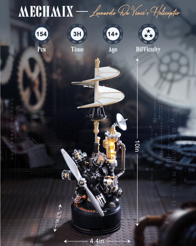 ROKR Da Vinci Helicopter CGL01 – A mechanical 3D puzzle with wireless audio-visual interaction, an adult steampunk desktop model