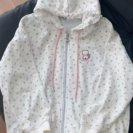 Japanese Kawaii Sweatshirt Long Seleeve Casual Women Subculture Hoodies Rivet Print Coat Cute Sweet Style Chic Women Clothing