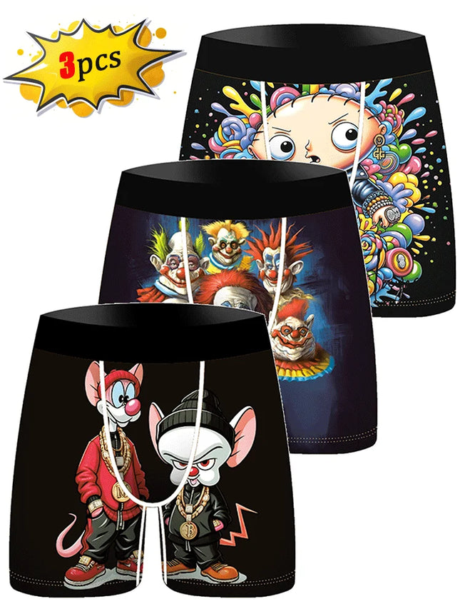 3Pcs Men Underwear Boxers Breathable Mens Boxershorts Men's Panties Underpants Cartoon Print Man Boxers Briefs Trunks
