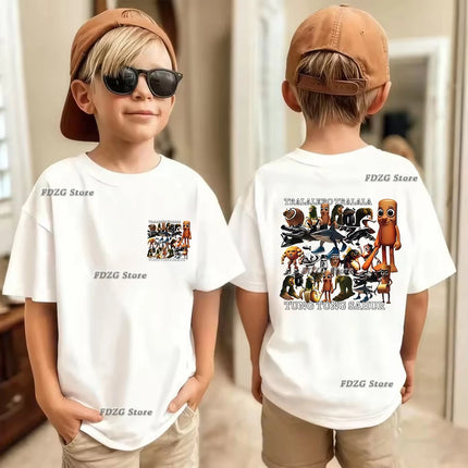 Italian Brainrot Animal Print Kids Cotton T-shirt Tung Tungtung Summer Childrens Short Sleeved Shirt Boys Girls Cute Leisure Tee