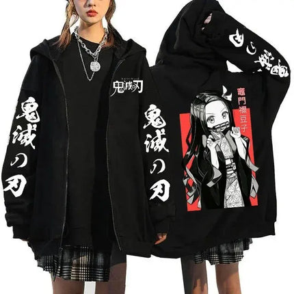 Demon Slayer Hoodie Zip Up Jacket Men Women Anime Print Kamado Nezuko Streetwear Casual Sweatshirt Cosplay Autum winter Y2k Top