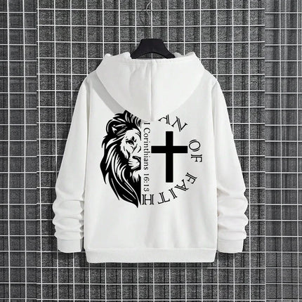 Jesus Christ Style Hoodies 2025 Fall Winter New Arrival Hooded Long Sleeve Sweatshirts Man Off Faith Lion Print Hoody Outerwear