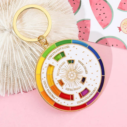 Creative Rotatable Colorful Wheel Keychain Rainbow Turntable Color Wheel Charm Key Chains Aesthetic Keyrings Arts Gifts Artists