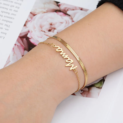Skyrim Stainless Steel Gold Color Mama Letter Beads Charm Bracelet Red Rope Bracelets Women Waterproof Jewelry Mother's Day Gift