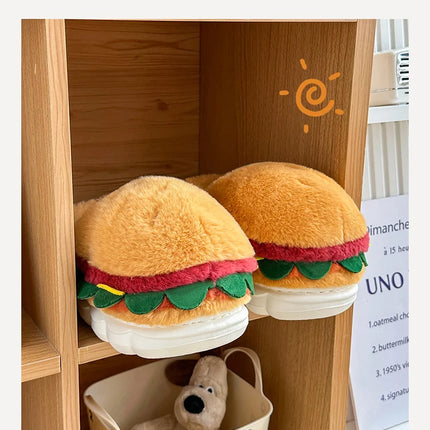 Creative Simulation Hamburger Slippers Women Men Funny Thick Sole Plush Shoes Non-Slip Soft Bottom 3D Cartoon Slides Indoor Home