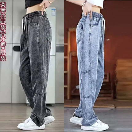 Jeans Men Italy Luxury 2026 New Summer Lyocell Ultra-thin Snowflake Jeans Men's Brand Vertical Large Size Wide Leg Pants