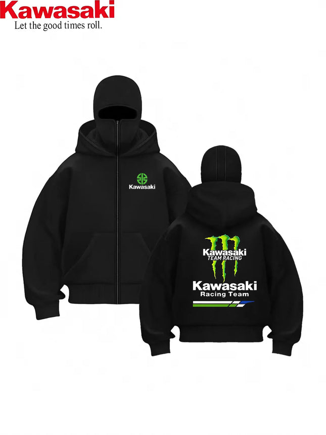 Kawasaki brand hoodie plush double top hat unique design hooded sweatshirt men's quality autumn and winter new loose series