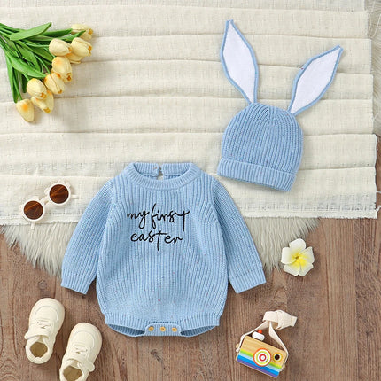 Spring Baby Easter Clothes Sets Cute Rabbit Ear Hats+Bodysuits Newborn Boys Girls Outfits 2pcs Autumn Winter Infant Knit Costume