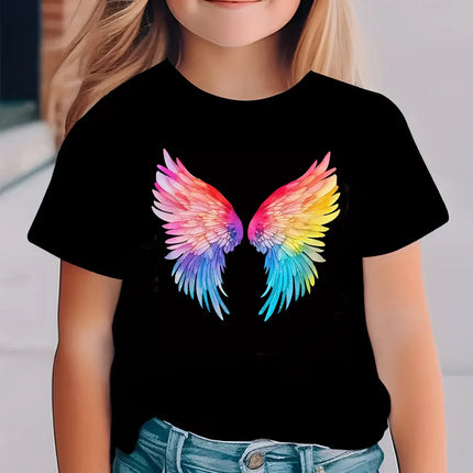 Fashion Colorful Wing T Shirts Graphic Short Sleeve Kids Children's T-shirt Boys Girls Summer Spring Casual Top Tee Shirt