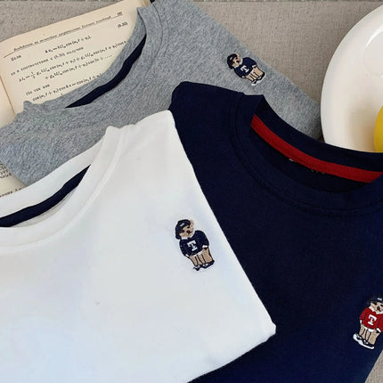 Children's T-shirt Spring Boys and Girls Striped Bear Base Shirt Baby Versatile Long Sleeve T-shirt Trendy
