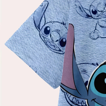 Adorable Stitch Doodle Pattern Graphic T-shirt Men's Casual Summer Crew Neck Streetwear