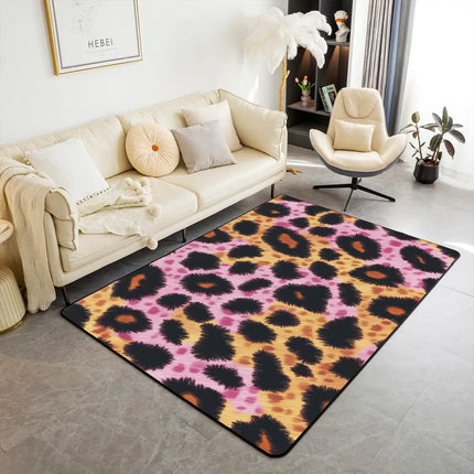 Striped Red Leopard Area Rug, Color Block Wild Animal Hide Print, Non-Slip Washable Mat for Living Room Sofa Dining Room Indoor