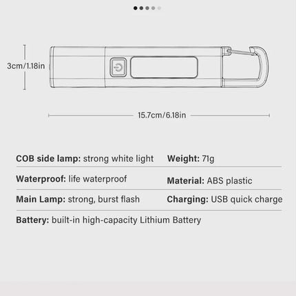 Strong Lighting ABS Flashlamp USB Rechargeable Zoomable Waterproof Outdoor EDC Torch with Hook  Long-range Emergency Lantern
