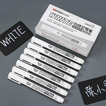 1/5pcs White Permanent Paint Pen Fine Head White Marker 1mm Quick-Drying Oil Waterproof Graffiti Pens Tire Fabric Wood Painting