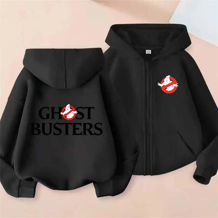 GhostBusters Kids Funny Cartoon Print Spring Autumn Zipper Hooded Sweatshirts 2-13 Years Boys Girls Streetwear Outfits Clothes
