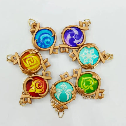 New Teyvat Vision Fontaine Water God Focalors Lyney and Lynette Keychain Luminous 7 Element Eye Of Original God Toy KeyRing