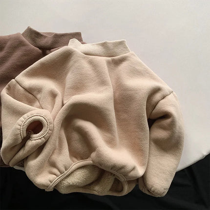 Winter New Baby Fleece Sweatshirt Boys Girls Solid Warm Pullover Plus Velvet Thick Toddler Casual Versatile Tops Kids Clothes