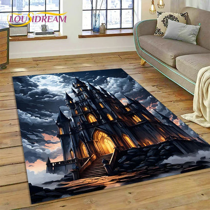 Dream Fairy Tale Castle Mysterious Gothic Cartoon Carpet Rug for Living Room Bedroom Home Sofa, Kid Area Rug Non-slip Floor Mat