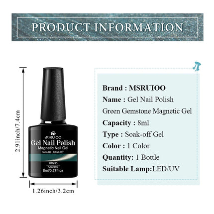 8ml Green Gemtone Cat Magnetic Gel Nail Polish Jewel Effect Nails Semi Permanent Nail Art Soak Off UV LED Gel Varnish Manicure