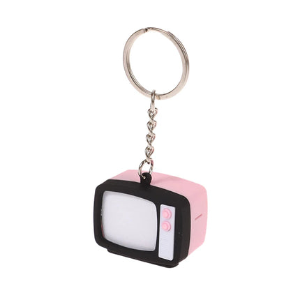 Mini Vintage TV Set Keychain Simulation LED Sound TV Model Keyring Creative Television Key Holder Bag Pendant Car Key Ring