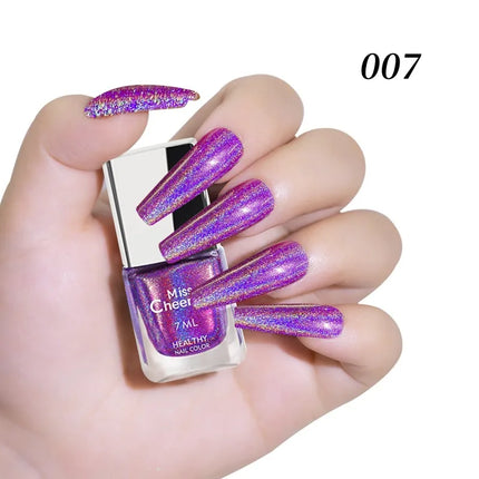Holographic Nail Polish with Rainbow Glitter - 7ml Laser Chrome Nail Lacquer, Multicolor Shift Effect, 8color DIY Art Nail Salon