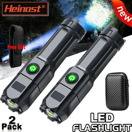 Powerful LED Camping Torch Flashlight High Power Rechargeable USB Waterproof Spotlight Telescopic Zoom Fishing Hunting Work Lamp