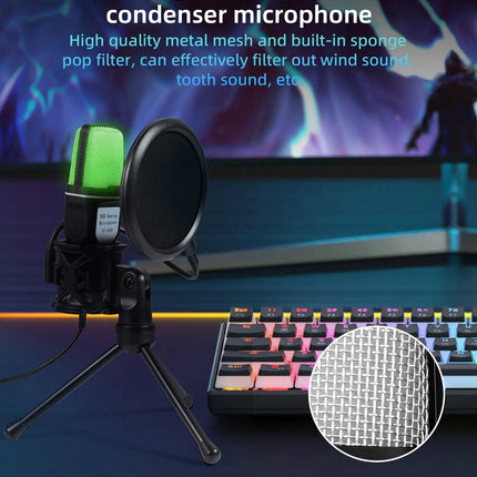 Gaming Computer Professional Condenser Microphone Mic PC Laptop USB Wired Live Streaming Podcast Studio Mike Kit Gamer Karaoke