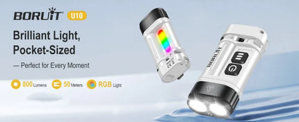 BORUiT U10 880LM EDC LED Flashlight Work Light 14500/AA Battery Torch with Magnet Clip Waterproof Camping Pocket Lantern